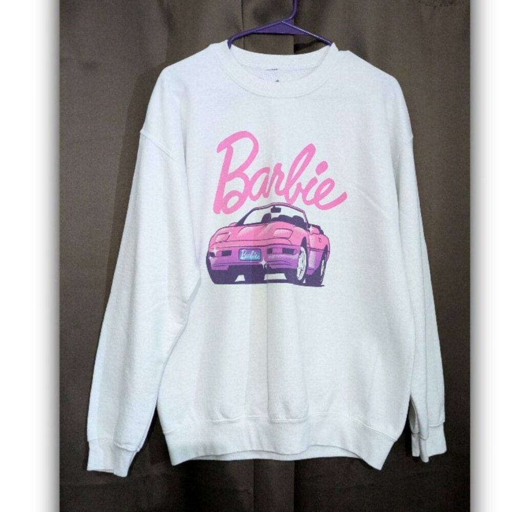 Barbie Women's White Graphic Crew Neck Sweatshirt Long Sleeve Casual Size S